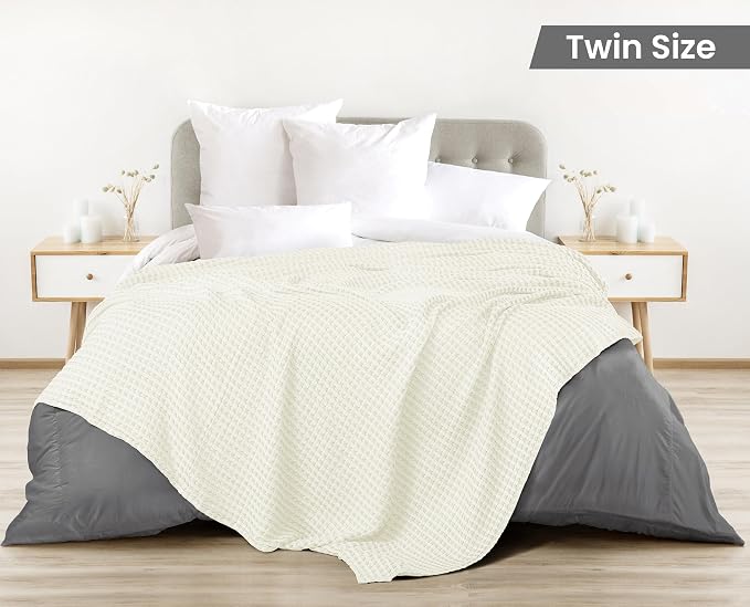 Utopia Bedding 100% Cotton Waffle Blanket Twin Size Ivory, 90x72 Inch | Lightweight Breathable Cozy Summer Bed Blanket Home Decor Gift for Women and Men