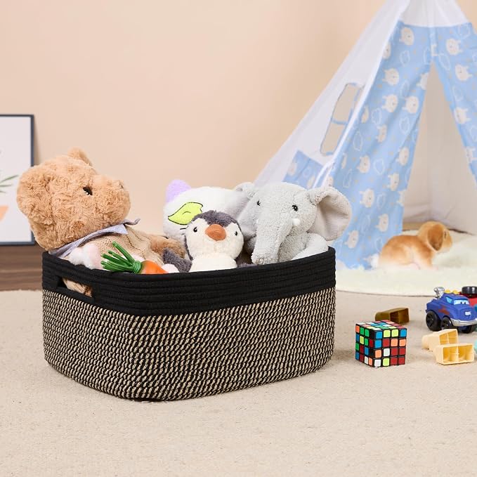 MiniArk Large Storage Baskets for Shelves, 17 x 13 x 7.5” Closet Organizers Bins for Clothes Blanket Towels, Baby Nursery, Toy Baskets Box, Woven Rope Baskets, 2 Packs Woven Brown