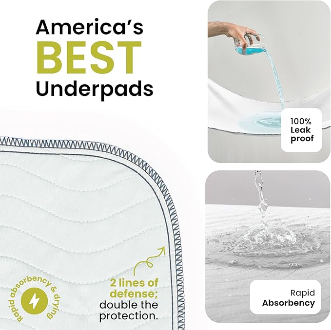 IMPROVIA® Washable Underpads, Heavy Absorbency Reusable Incontinence Pads for Kids, Adults, Elderly, and Pets - Waterproof Protection Floor White & White (4 Pack - 18x24)