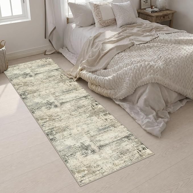 2.6x10 Washable Runner Rug:Modern Abstract Soft Carpet Ash Brown | For Hallway, Bedroom, Kitchen, Laundry, Bathroom,Door Mat,Modern Abstract,Machine washable,Non-Slip,Stain Resistant,Indoor