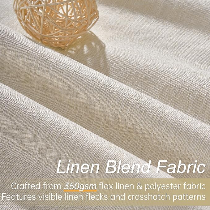 Topfinel Beige 90 Inch Thermal Blackout Curtains for Bedroom Window Nursery, Ivory Soundproof Burlap Doorway Curtains Privacy Noise Cancelling Boho Linen Drapes 2 Panels Rod Pocket/Back Tab/Hook Belt