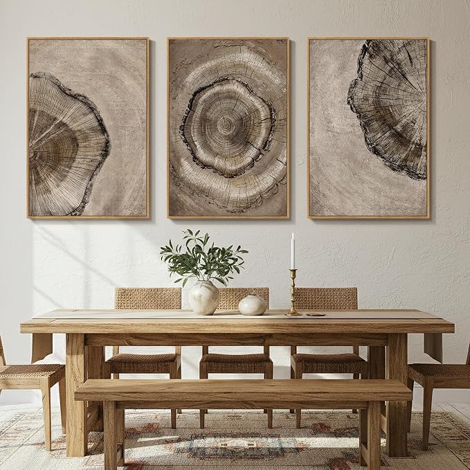 Large Framed Vintage Neutral Tree Ring Wall Art for Living Room, 24x36 In | Modern, Minimalist, Rustic, Nature, Wood grain pictures, Bedroom decor, Hallway art, Office, Ready to hang, Wood frame