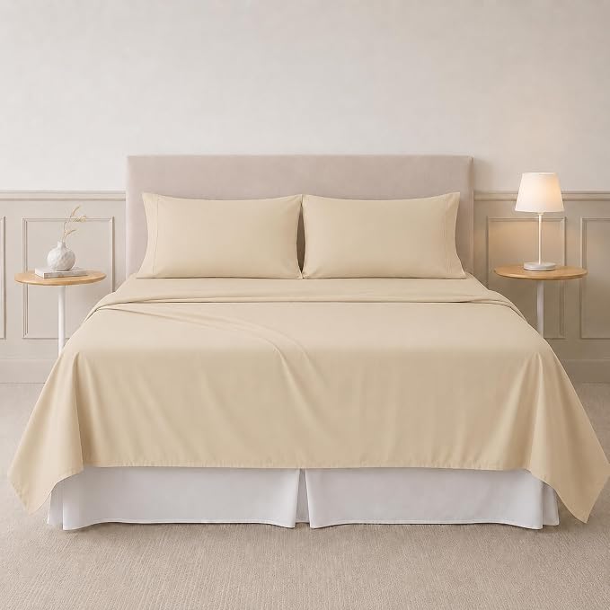 Modern Threads Soft Microfiber Solid Sheets - Luxurious Microfiber Bed Sheets - Includes Flat Sheet, Fitted Sheet with Deep Pockets, & Pillowcases Egg Shell Twin