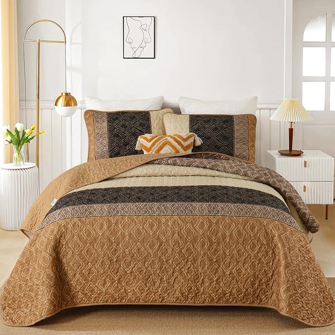 Cottolester Fall Twin Quilt Set for Dorm Bedding,2 Pieces Brown Bedspread | Lightweight Coverlets Set for Teens Boys Adults Students,Soft Microfiber Quilt Bedding for College 68"x86"