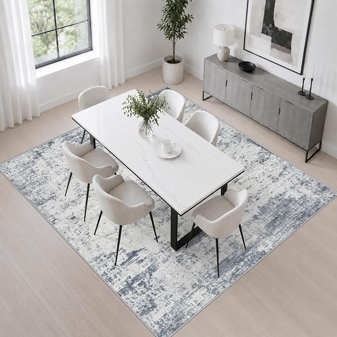 Area Rug Living Room: 4x4 Modern Washable Soft Carpet Blue Grey | For Bedroom Dining Room Farmhouse Nursery Hallway Office,Modern Abstract,Machine washable,Non-Slip,Stain Resistant,Indoor