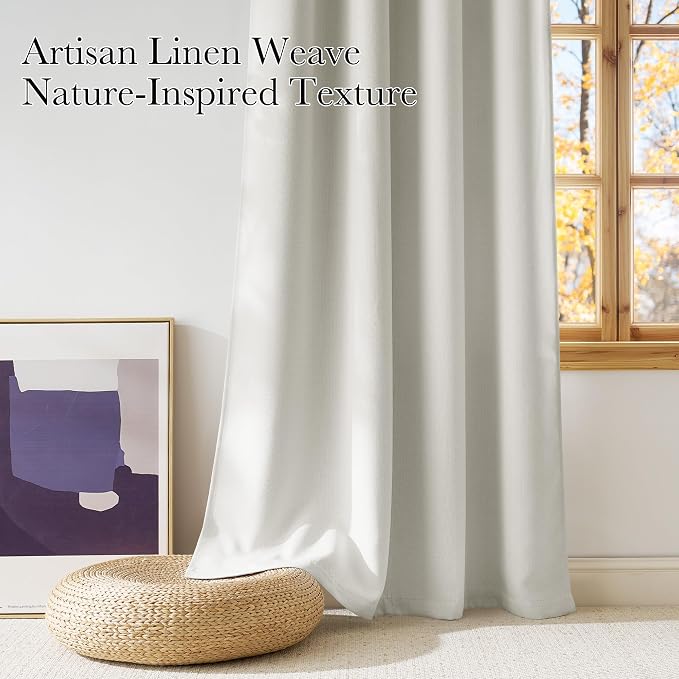 NICETOWN Short Faux Linen Natural Blackout Curtains 63 inches Long | For Kitchen, Privacy, for Living Room, Modern Farmhouse Style, Easy Care, Grommet Top, 2 Panels, W42 by L63