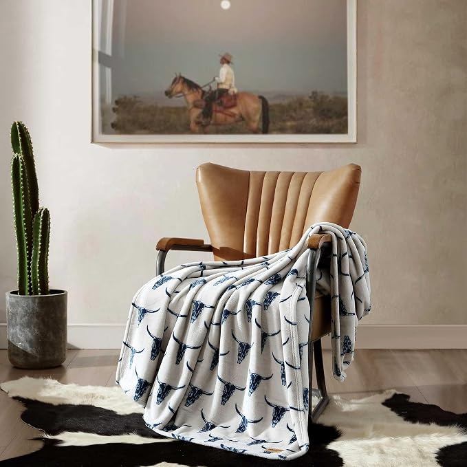 Wrangler - Blanket, Super Soft Plush Bedding, Yellowstone Inspired Throw Blanket for Couch or Bed (Plains Creek Blue, 50" x 70")
