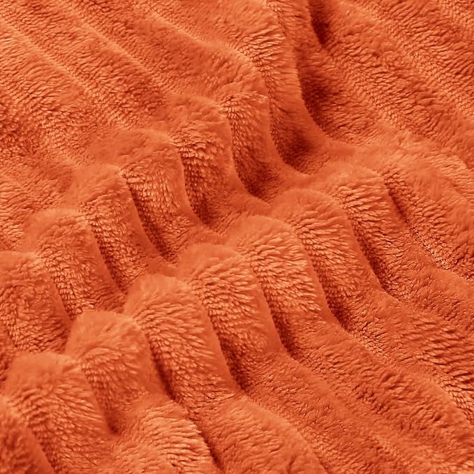 BEDELITE Ribbed Burt Orange Fleece Twin Fall Throw Blanket for Couch, 60x80 | Soft Warm Fluffy Blanket for Bed Sofa College Dorm Room Fall Decor, Luxury Cozy Birthday Gifts for Women Girls, Lightweight