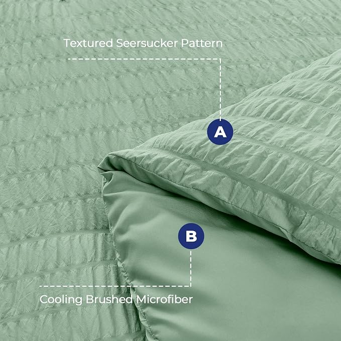 HYMOKEGE Sage Green Twin XL Comforter Set Seersucker 5 Pieces, All Season Luxury Bed in a Bag for Bedroom, Bedding Set with Comforter, Sheets, Pillowcase & Sham