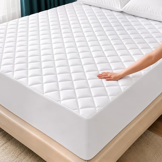 Mattress Pad Short Queen Mattress Protector Topper fits 16" Deep White | Soft Breathable Fitted Mattress Cover, Noiseless, Deep Pockets & Machine Washable for Home & Hotels by Utopia Bedding