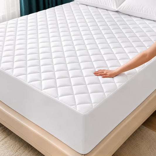 Quilted Fitted Mattress Pad, Queen Mattress Protector Topper with Deep Pocket Stretches up to 16 Inches, Machine Washable Mattress Cover by Utopia Bedding (White) | Soft Breathable Fitted Mattress Cover, Noiseless, Deep Pockets & Machine Washable for H...