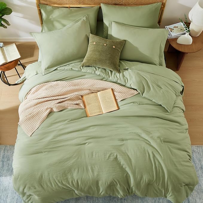 Oversized Queen Comforter Set -7 Pieces Soft Bed in a Bag Queen Bedding Set | Prewashed All Season Comforter with Sheets, Pillow Shams & Pillowcases, Sage Green