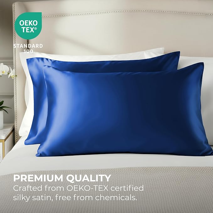 Satin Pillowcase 2 Pack - King Size (20"x40", Navy) - Silky Pillow Cases for Hair and Skin - Satin Pillow Covers with Envelope Closure - Extra Soft Premium Microfiber