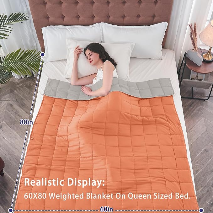 yescool Weighted Blanket for Adults (20 lbs, 48" x 72", Orange) Cooling Heavy Blanket for Sleeping Perfect for 110-130 lbs, Twin Size Breathable Blanket with Premium Glass Bead, Machine Washable