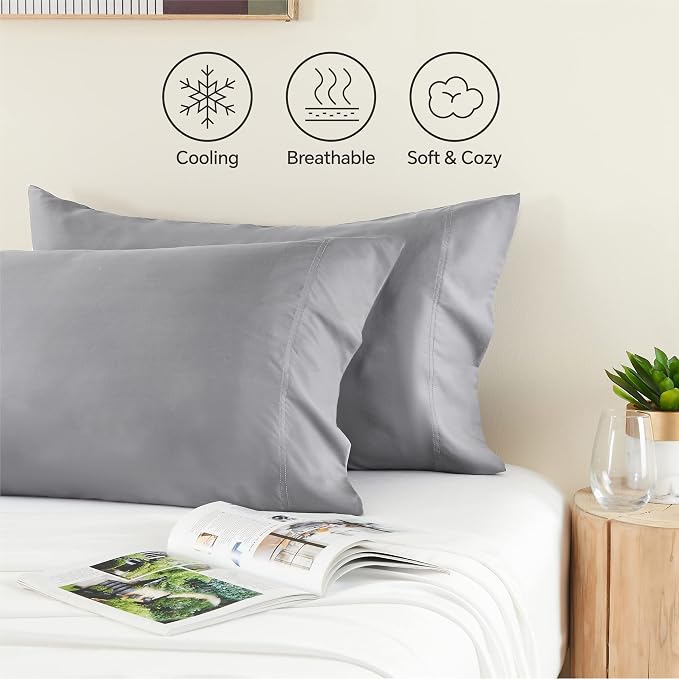 BEDELITE Cooling Pillow Cases Queen, Rayon Made from Bamboo, Silver Grey | Cooling and Breathable Pillow Cover for Hot Sleepers & Night Sweats, Silky Soft Cozy, Envelope Closure, 20"x30", Set of 2