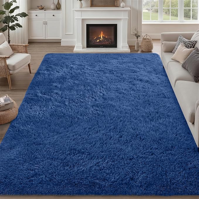 9x12 Area Rug Living Room Bedroom: Fluffy Plush Shag Carpet Blue | For Kids Room Playroom Nursery Home Decor,Ultra Soft,Non-Slip Non-Shedding,Fuzzy Plush,Large Indoor Floor Carpet,Easy Clean