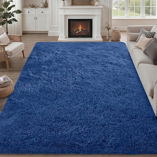 9x12 Area Rug Living Room Bedroom: Fluffy Plush Shag Carpet Blue | For Kids Room Playroom Nursery Home Decor,Ultra Soft,Non-Slip Non-Shedding,Fuzzy Plush,Large Indoor Floor Carpet,Easy Clean
