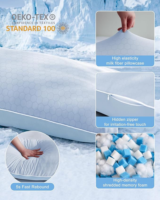 YZ HOME Cooling Body Pillow for Adults,Cold Touch Fabric(Bule,20"x54") | Body Pillow for Side Sleeper,Shredded Memory Foam,Removable Washable Cover
