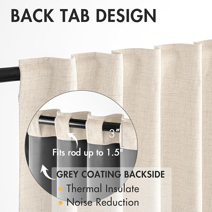MIULEE 100% Blackout Curtains Linen Curtains & Drapes 90 Inch Natural Beige | 2 Panels, Full Black Out, Thermal Insulated, Room Darkening Window Curtains for Bedroom Living Room , Back Tab & Rod Pocket