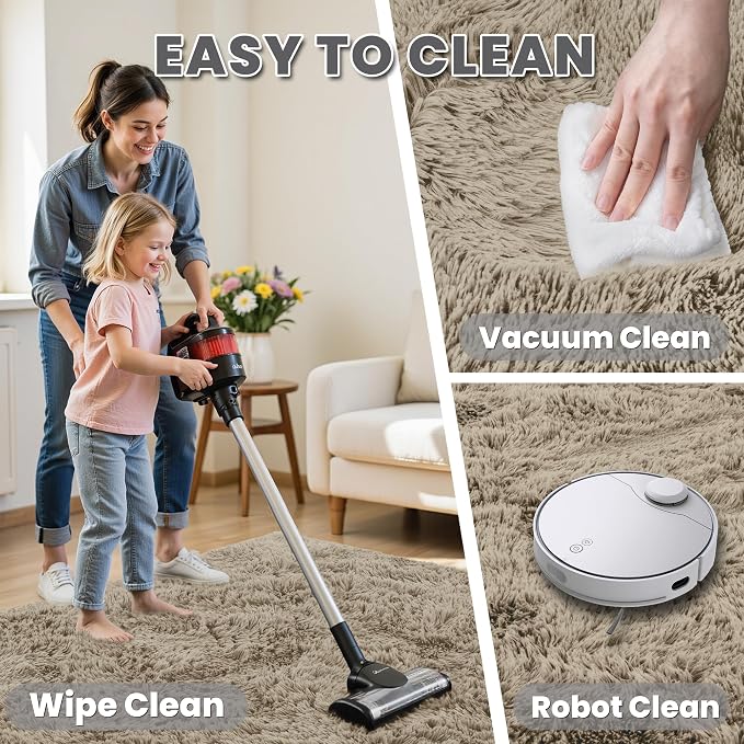 5x8 Fluffy Shag Area Rugs for Living Room Bedroom: Soft Carpet Gray Camel | Upgraded Non-Slip Thick Memory Foam, Ultra Soft, Non-Shedding Fuzzy Carpet, Easy Clean Decor for Kids Room, Nursery, Playroom