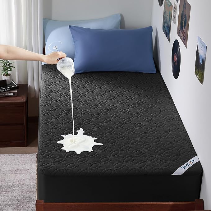 BEDLORE Waterproof Mattress Protector, Twin XL Size Mattress Pad | Deep Pockets Fit 6"-15" Mattresses, Soft Breathable Dirt-proof Bed Mattress Cover for Bedroom, College Dorm (Black)