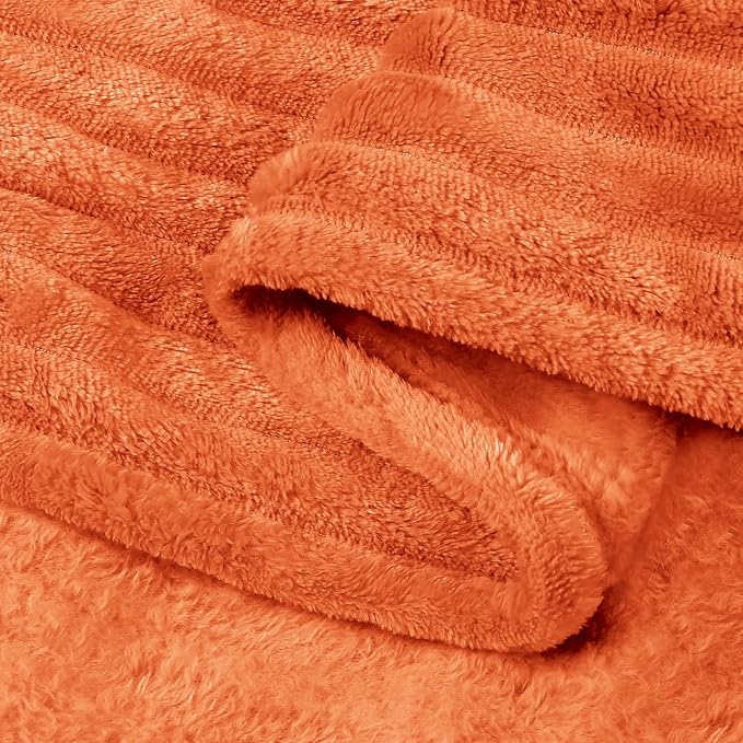 BEDELITE 3D Ribbed Burt Orange Fall Blankets Queen Size for Bed, 90x90 Inch | Soft Warm Decorative Fluffy Blanket, Cozy Fuzzy Lightweight Plush Fleece Throw Blankets for Bed, Room Decor, Gift for Women