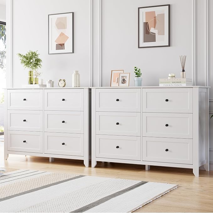 Garvee White 6-Drawer Dresser for Bedroom, 41.7" L Entryway Storage Drawers | Modern Lacquered Chest of Drawers, 15.8"D x 41.7"W x 31.5"H, Storage Dresser with Deep Drawers for Hallway Entryway