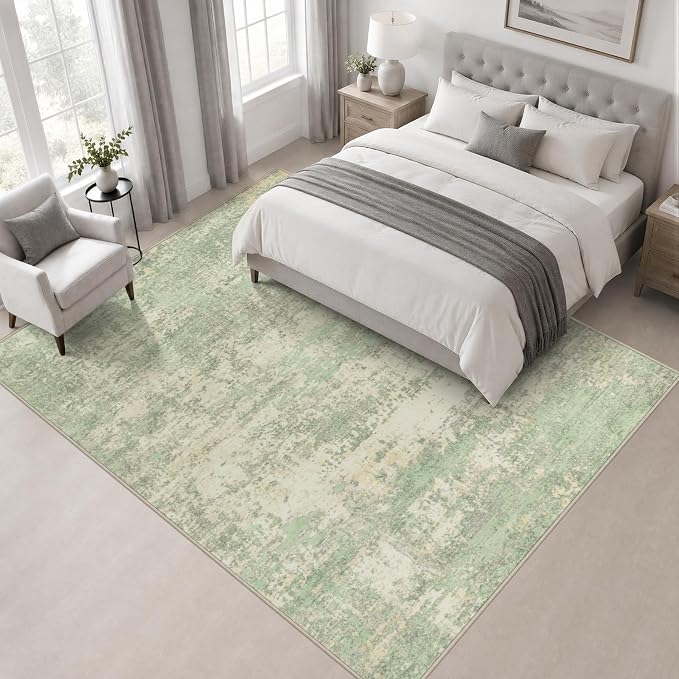 Area Rug Living Room: 6x6 Modern Washable Soft Carpet Green Cream | For Bedroom Dining Room Farmhouse Nursery Hallway Office,Modern Abstract,Machine washable,Non-Slip,Stain Resistant,Indoor