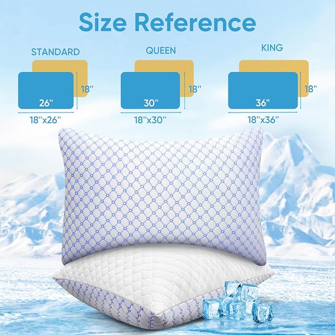 OAISZ Cooling Pillow Queen Size Set of 1, Shredded Memory Foam Bed Pillows | Adjustable Shredded Memory Foam Pillows, Cooling Bed Pillows for Side, Back and Stomach Sleepers, Removable Washable Covers
