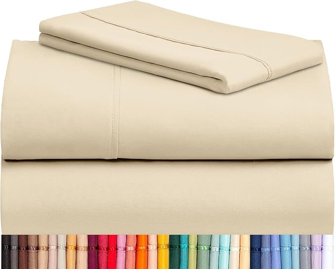Twin Sheets Set, Deep Pocket Twin Size Bed Sheets, 4PC Soft Bed Sheet Set | LuxClub Silky Fitted Sheet & Pillowcase Sets, Breathable Hotel Luxury Bedding for Mattress Wrinkle Free, Cream