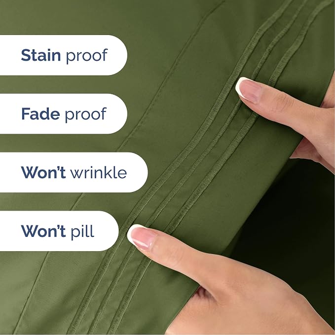 Cal King Size 4 Piece Sheet Set - Ultra Soft & Cooling Sheets - Deep Olive | Fits 8 Inch to 16 inch Mattress, Wrinkle Free & Fade Resistant with Deep Pockets, Breathable, Comfy Hotel Luxury Bedding
