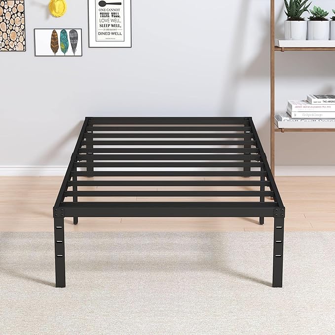 Maenizi Heavy Duty Twin Bed Frame 14 Inch Metal Support Up to 2500 lbs | Platform Bed Frame Twin No Box Spring Needed, Easy Assembly, Noise Free, Black