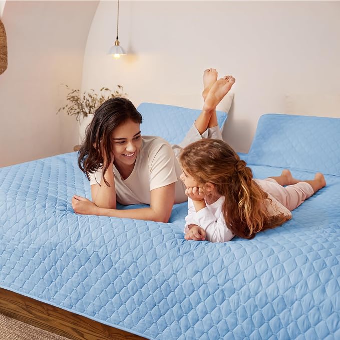 Exclusivo Mezcla Reversible Twin Quilt Bedding Set, Sky Blue | Lightweight Bedspreads with 1 Pillow Sham, Soft Microfiber, All Season Bed Coverlets for Dorm Bedroom Guest Room, 68x88 Inch