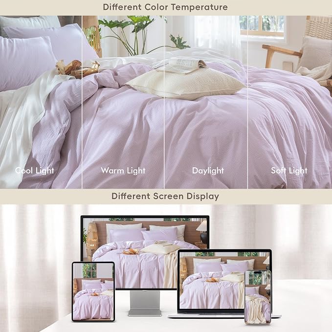 MooMee Striped Duvet Cover Set 100% Washed Cotton Linen Like Queen | Relaxed Linen-like Texture. Soft, Breathable & Long-lasting Comfort. Lightweight. Hidden Zipper with 8 Interior Corner Ties