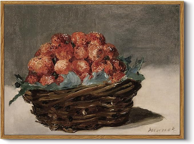 WHASAYART Raspberries Canvas Wall Art 12x16in, Vintage Fruit Still Life Framed Wall Decor, Rustic Farmhouse Kitchen Artwork Print, Fruit painting for Dining Room, Kitchen, Coffee Bar, Gift Ready