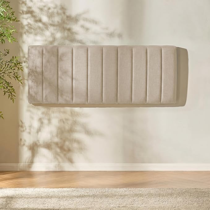 Nestl Upholstered Queen Headboard - Easy Assemble Channel Stitched Headboard Queen Size - Wall Mounted Headboards with 3D Soundproof Wall Panels Peel & Stick Floating Headboards, Beige