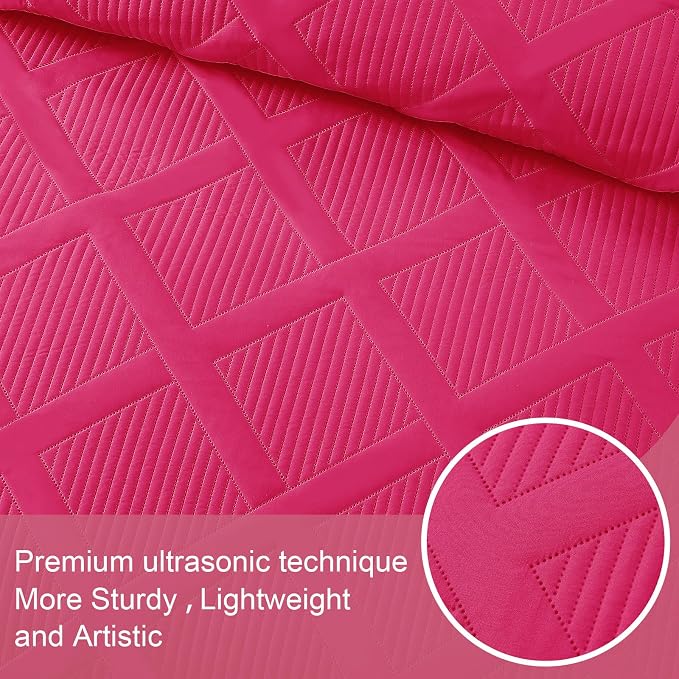 Exclusivo Mezcla Twin Size Quilt Set, Hot Pink | Soft Bedspreads with 1 Pillow Sham, Modern Striped Pattern, Lightweight Bedding Set Coverlets for All Seasons, 68x88 Inch