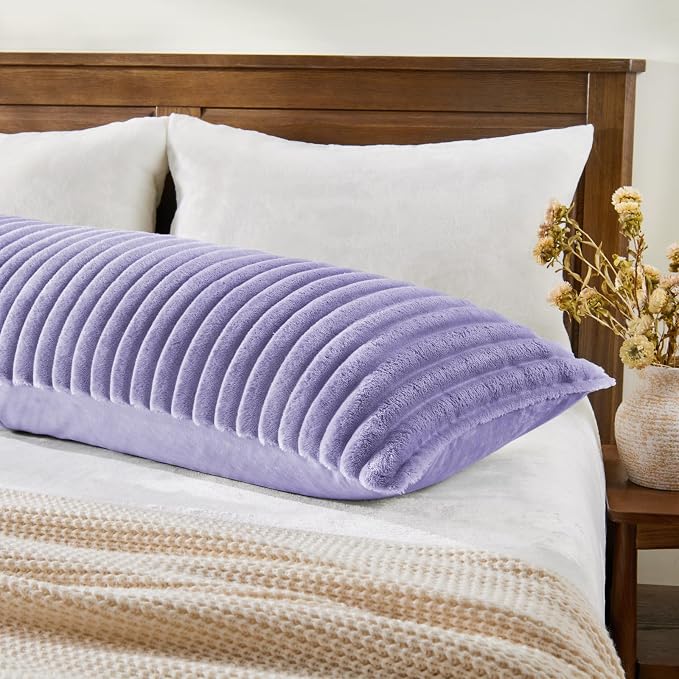 BEDELITE Fluffy Striped Body Pillow Cover with Zipper, Lavender, 20x54 | Ultra-soft Faux Fur with 12D Striped Texture, Comfy, Plush, and Cloud-like, Body Pillow Pillowcase for Bed Couch Room Decor