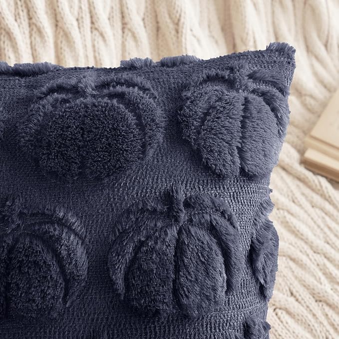 MIULEE Fall Pillow Covers Pumpkin Fall Decor 18x18 Navy Blue | Set of 2 Fall Decorations for Home, Plush Faux Fur Farmhouse Accent Pillowcases, Porch Sofa Couch Cushion Bed Livingroom
