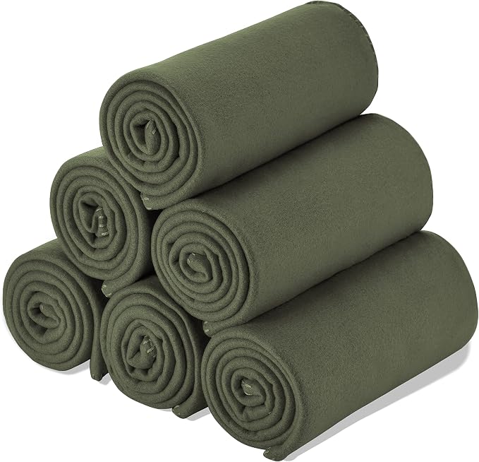 Fleece Throw Blanket Set Bulk for Travel Kids Outdoor Wedding Pet (Olive Green, Pack of 6 50x60 Inches)