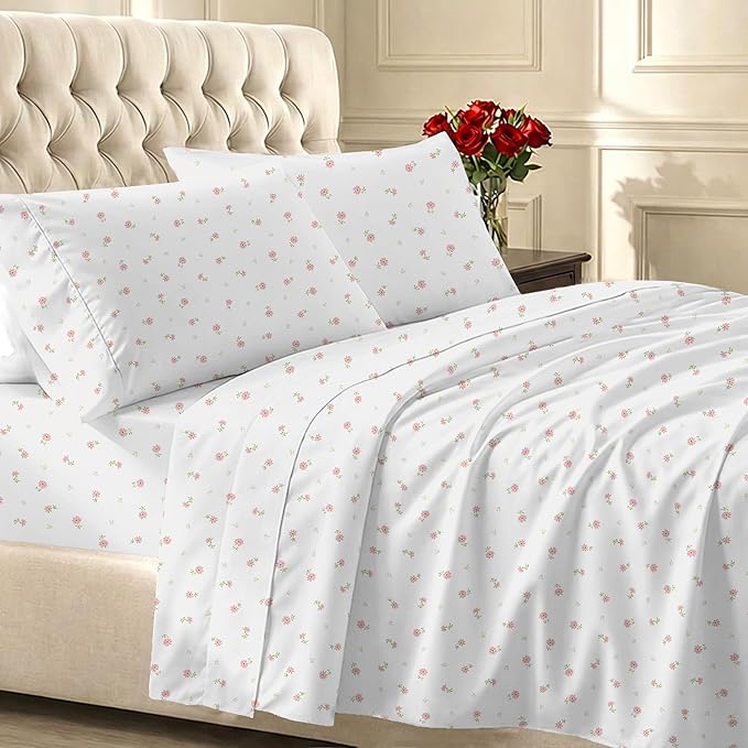 California Design Den Soft 100% Cotton Sateen Twin Size Sheet Set, 3 Pcs | 400 Thread Count Backed by Good Housekeeping Seal, All-Around Elastic, Durable, Easy Care - Soft Floral Print