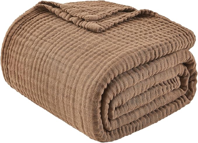 EMME Muslin Blankets for Adults Throw Blanket for Couch Breathable Gauze Soft Lightweight Airy Brown Queen 90" x 90"