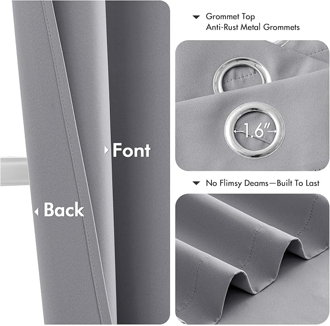 MIULEE Blackout Curtains for Bedroom 2 Panels 40 x 84 Inch Long Light Grey | Thermal Insulated, Living Room Darkening Grommet Drapes, Noise Reducing, Light Blocking Window Treatments
