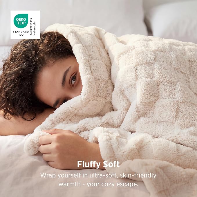 Bedsure GentleSoft Throw Blanket for Couch - Super Soft Cozy Blankets Gifts for Kids Girls, Cute Small Fleece Throws for Bedroom Home Decor, Cream, 50x70 Inches
