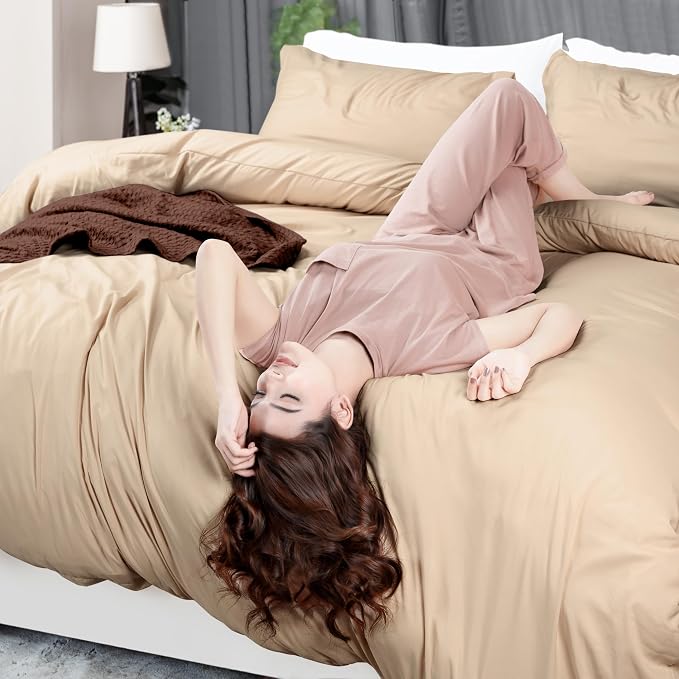 Duvet Cover Full, 3 Piece Cotton Like Polyester With Zipper Closure, Beige | Extra Soft and Breathable, Wrinkle & Fade Resistant, Includes Duvet Cover and 2 Pillow Shams, Comforter Not Included, OekoTex