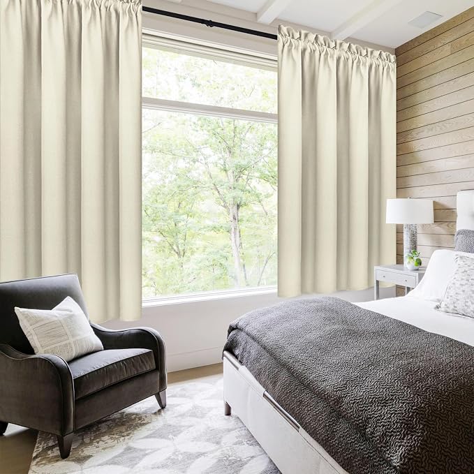 DWCN Blackout Curtains for Bedroom 38 x 63 Inch Long Light Beige 2 Panels | Room Darkening, Thermal Insulated, Light Blocking, Rod Pocket Drapes, Noise Reducing Window Treatments