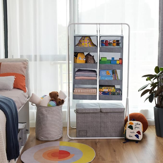 GRANNY SAYS 4-Shelf Hanging Closet Organizer, Foldable Storage, Gray | 44 lb Capacity, No-Sag Support, Keeps Clothes Neat, Folds Flat, Fits RV, Dorm & Small Closets, 2 Pack