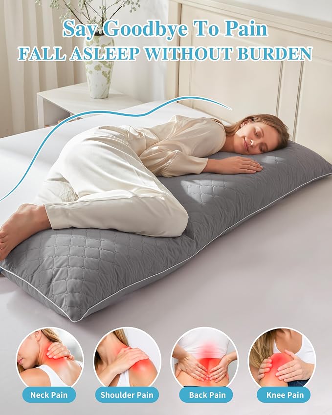 YZ HOME Long Body Pillow for Adults - Firm Body Pillow Insert | Body Pillow Insert with Shredded Memory Foam,Adjustable Height,Soft Support for Side Sleeper,Washable (Grey, 20x54'')