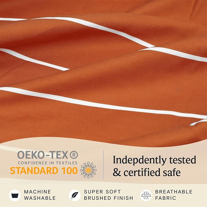 Cal King Striped Sheets Set, Deep Pocket Soft & Cooling Bed Sheet, 4PC | LuxClub Silky Fitted Sheet & Pillowcase Sets, Breathable Hotel Luxury Bedding for Mattress Wrinkle Free, Autumn Orange