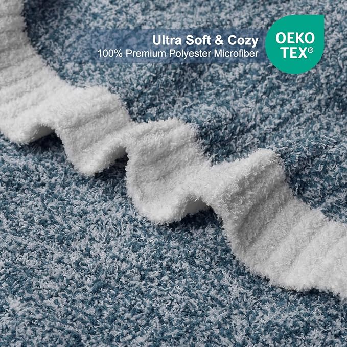 MH MYLUNE HOME Ultra Soft Ribbed Throw Blanket Plush, Blue, 50"x60" | Reversible Fleece Throw Blanket, Comfy Fluffy Fuzzy Plush Blanket Throws for Couch Sofa Bed, Cozy Blankets for Women Gift